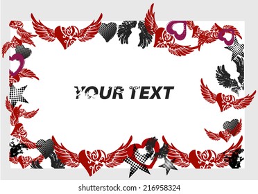 Set of wings and decorative hearts isolated on white, vector