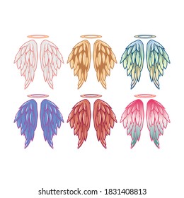 set of wings and halo in vibrant color