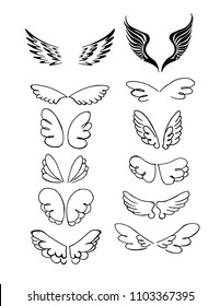 Set of Wings Hand Drawn vector