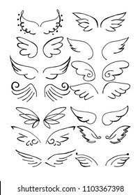 Set of Wings Hand Drawn vector