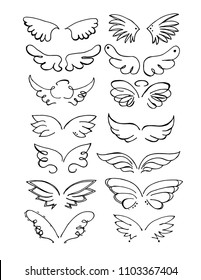 Set of Wings Hand Drawn vector