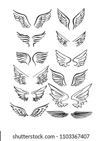 Set of Wings Hand Drawn vector