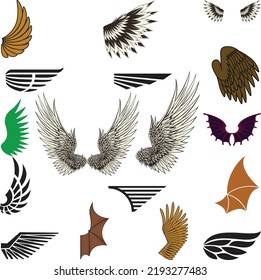 Set of wings icons. Wings badges. Collection wings badges. Vector illustration.