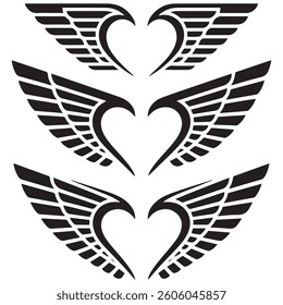 Set of wings icons. Wings badges. Collection wings badges. Vector illustration.Silhouette Vector Black. with white background