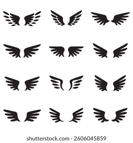 Set of wings icons. Wings badges. Collection wings badges. Vector illustration.Silhouette Vector Black. with white background