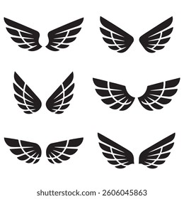 Set of wings icons. Wings badges. Collection wings badges. Vector illustration.Silhouette Vector Black. with white background