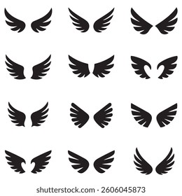 Set of wings icons. Wings badges. Collection wings badges. Vector illustration.Silhouette Vector Black. with white background