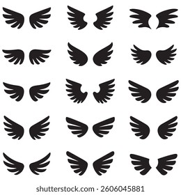 Set of wings icons. Wings badges. Collection wings badges. Vector illustration.Silhouette Vector Black. with white background
