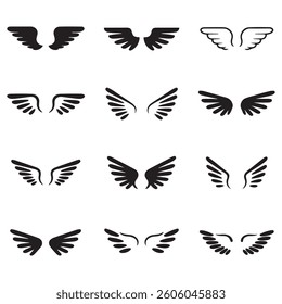 Set of wings icons. Wings badges. Collection wings badges. Vector illustration.Silhouette Vector Black. with white background