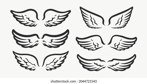 Set of wings icons. Design elements for logo, label, emblem