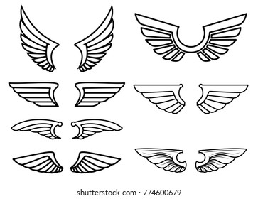 Set of wings icons. Design elements for logo, label, emblem, sign. Vector illustration