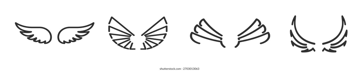 Set of wings icons. Wings. Line wing collection. Vector isolated illustration.