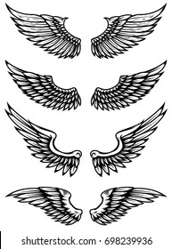 Set of wings illustration isolated on white background. Design elements for logo, label, emblem, sign. Vector illustration