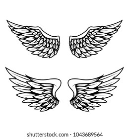 Set of wings isolated on white background. Design element for logo, label, emblem, sign. Vector illustration