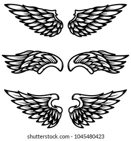 Set of wings isolated on white background. Design element for logo, label, emblem, sign. Vector illustration