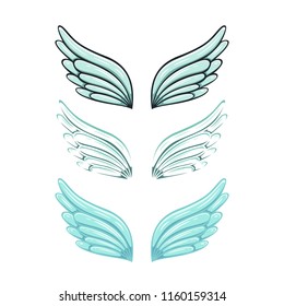 Set of wings isolated on white background, illustration.