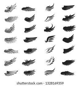 Set of wings isolated on white. Vector illustration.