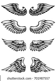 Set of wings isolated on white background. Design elements for logo, label, emblem, sign. Vector illustration