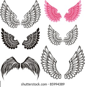 Set Wings Isolated On White Background Stock Vector (Royalty Free ...