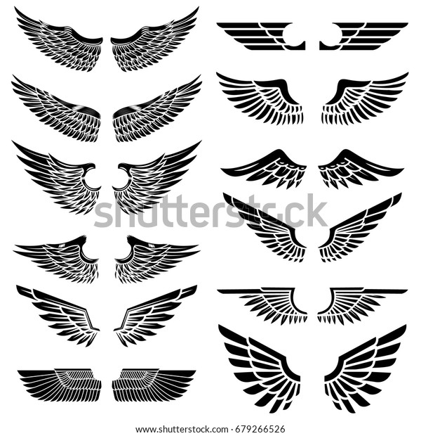 Set Wings Isolated On White Background Stock Vector (Royalty Free ...