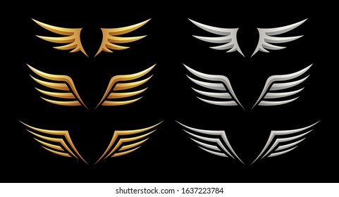 Set of wings on black background, vector illustration