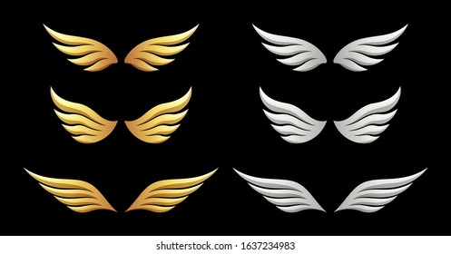 Set of wings on black background, vector illustration