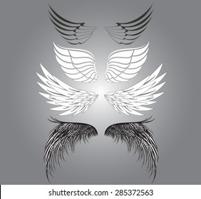 set of wings on gray background. Vector illustration