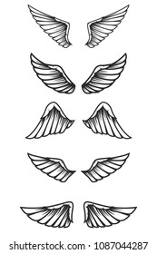 Set of wings on white background. Design elements for logo, label, emblem, sign. Vector image