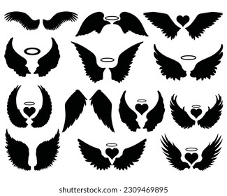 Set of Wings Silhouette, Angle Wings, Wing Icons