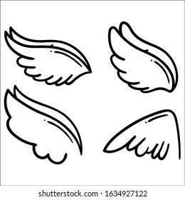 Set of Wings sketch cartoon, vector illustration.