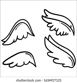 Set of Wings sketch cartoon, vector illustration.