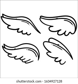 Set of Wings sketch cartoon, vector illustration.