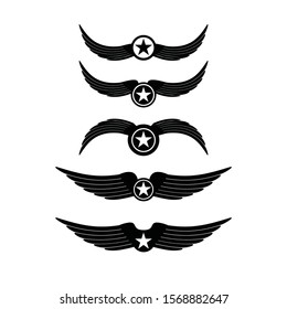 set of wings and star icon vector
