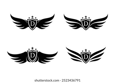 Set of wings symbol logo combined with letter d and creative element