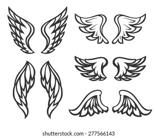 Set of wings tattoo. Eps8 vector illustration. Isolated on white background