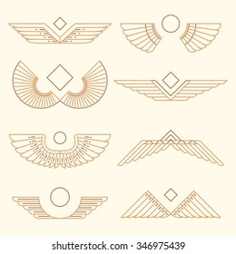 Set of wings, template, design elements, vector illustration, linear style.