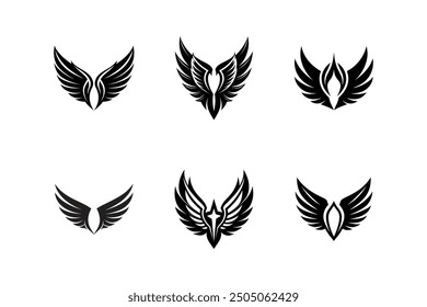 set of wings vector, art, silhouette black and white design template logo 