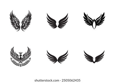 set of wings vector, art, silhouette black and white design template logo 