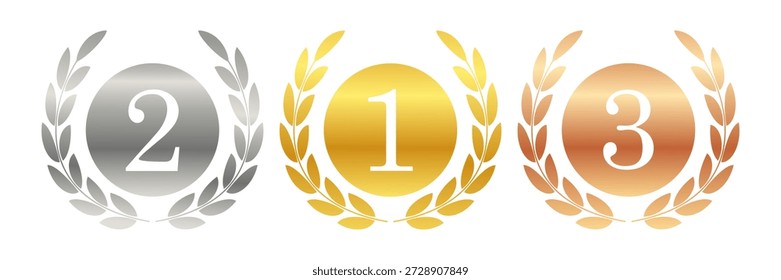 Set of winner award, laurel gradient wreath with 1,2,3 place icons