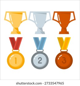 Conjunto de tazas de ganador en estilo plano aislado sobre fondo blanco. Iconos de taza de ganador de estilo plano. Ilustración vectorial