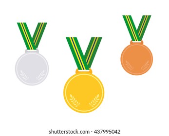 Set of winner medals. Brazil. Vector illustration.