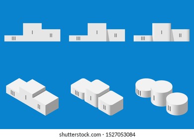 Set of winner podium vector icon isolated on blue background.