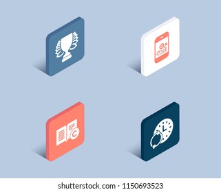 Set of Winner, Ð¡opyright and Smartphone statistics icons. Update time sign. Sports achievement, Copywriting book, Mobile business. Refresh clock.  3d isometric buttons. Flat design concept. Vector