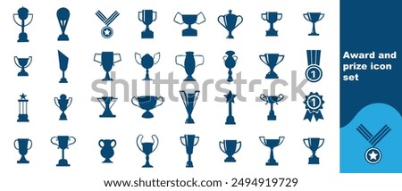 Set of winning award and prize icons, trophy reward, victory trophy signs depicting an award, victory cup achievement, winner medal - stock vector