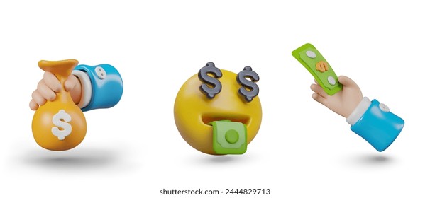 Set of winning icons. Symbol of receiving money. Color illustrations