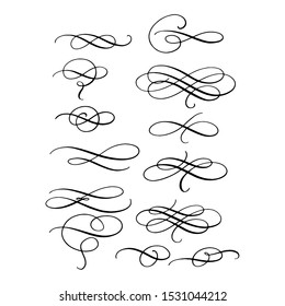 Set of wintage handdrawn decorative flourishes. Calligraphy swashes for text, photo, blog, print. 
