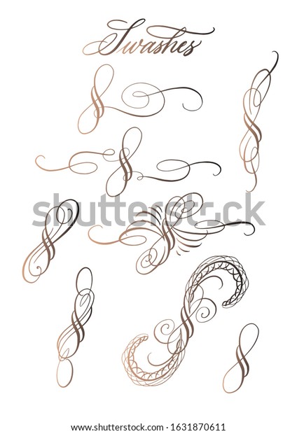 Set of wintage
handdrawn decorative flourishes. Calligraphy swashes for text,
photo, blog, print, tatoo.
