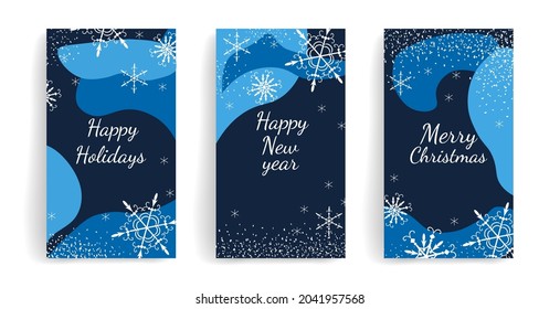 Set of winter abstract, backgrounds. New year,  Christmas layout with space for your text. Template design for social media posts, stories, card, banners, posters, congratulations, invitations