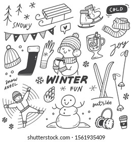 Set of Winter Activities in Doodle Style