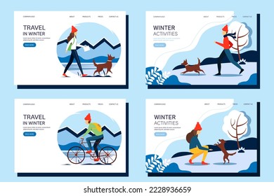 Set of winter activity web banners. The concept of an active and healthy lifestyle.
